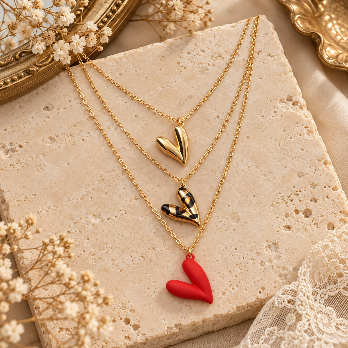 Trío de collares corazón
