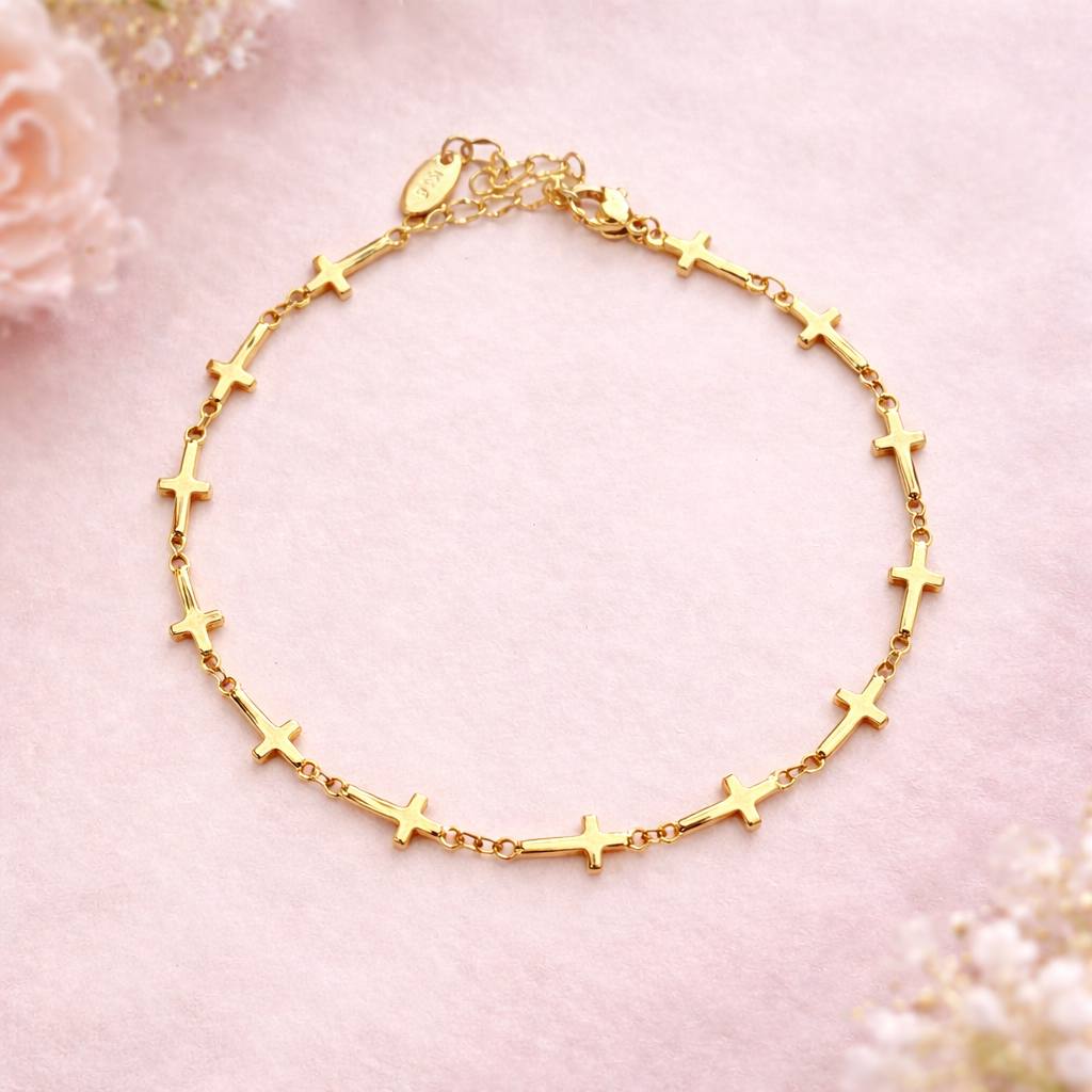 Tobillera Dorada Cruces