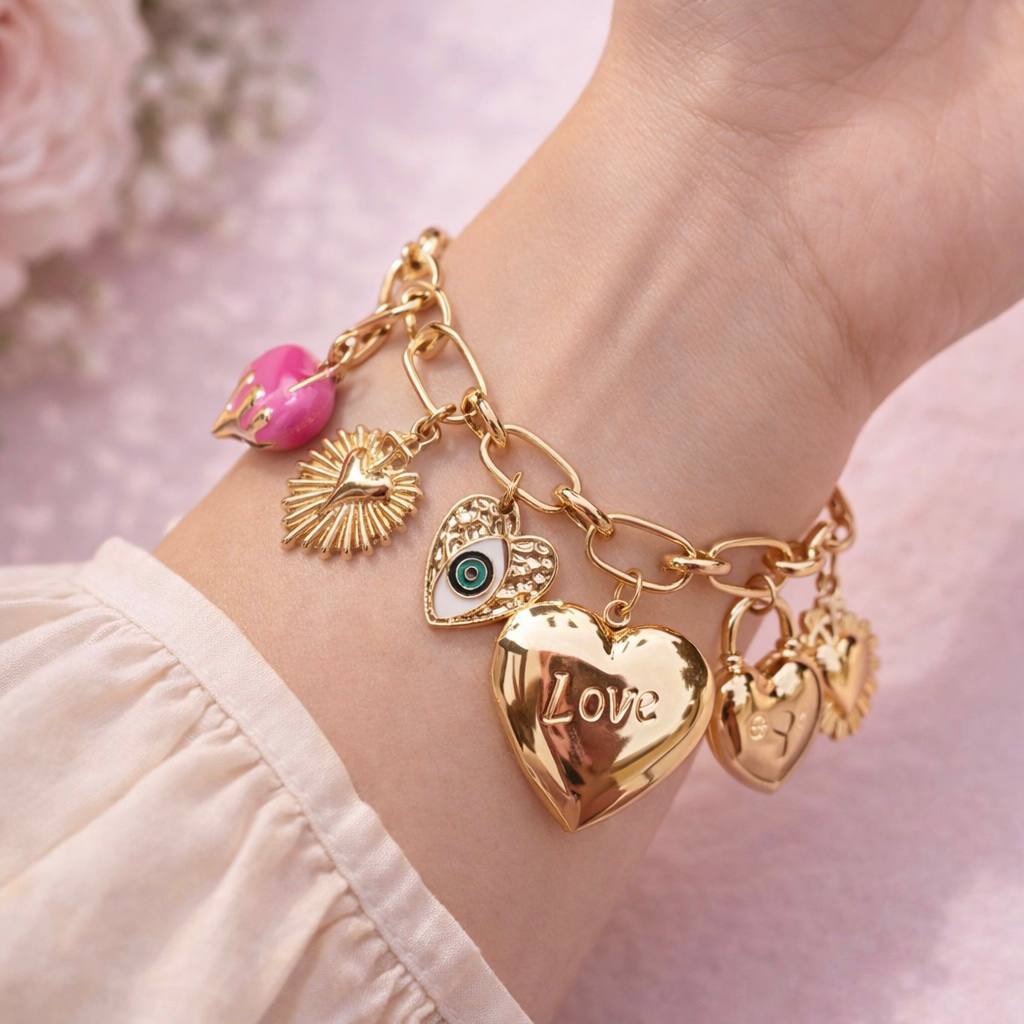 Pulsera Dijes love rosa