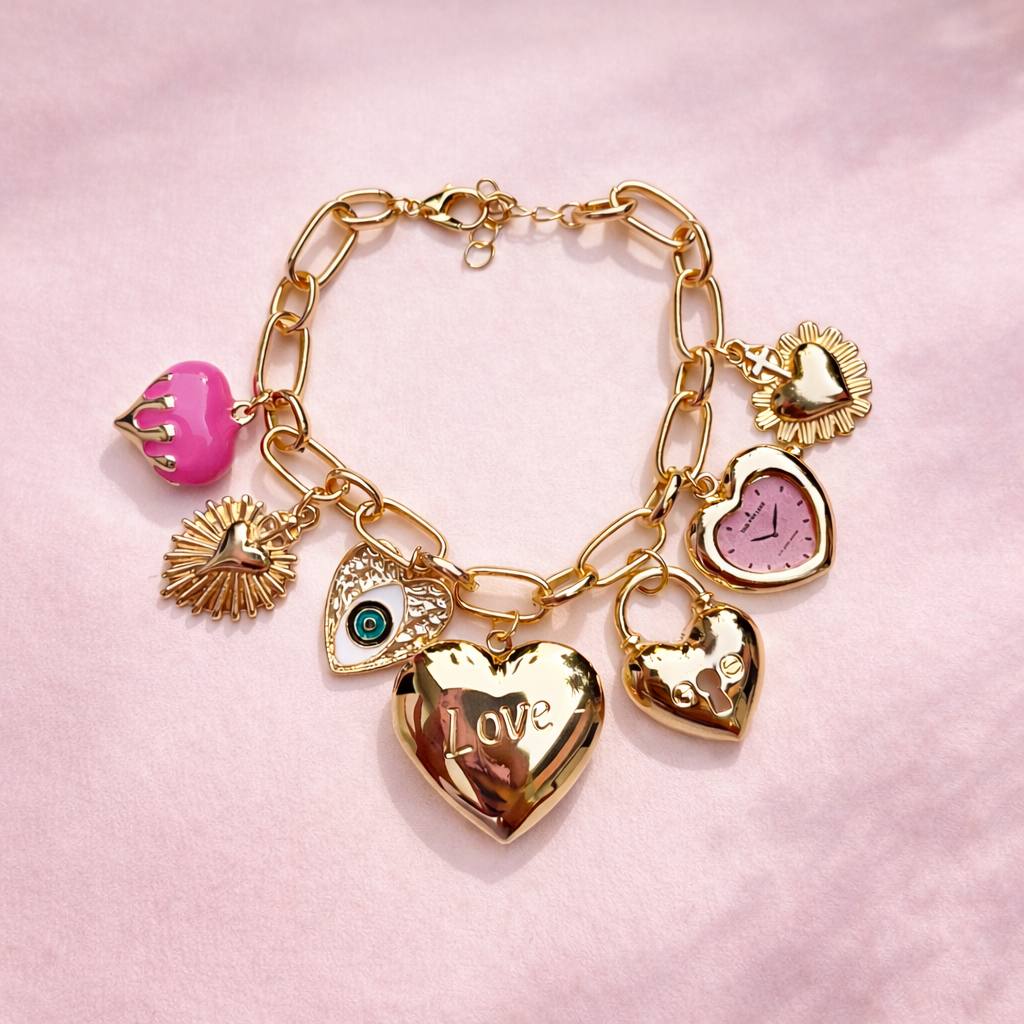 Pulsera Dijes love rosa