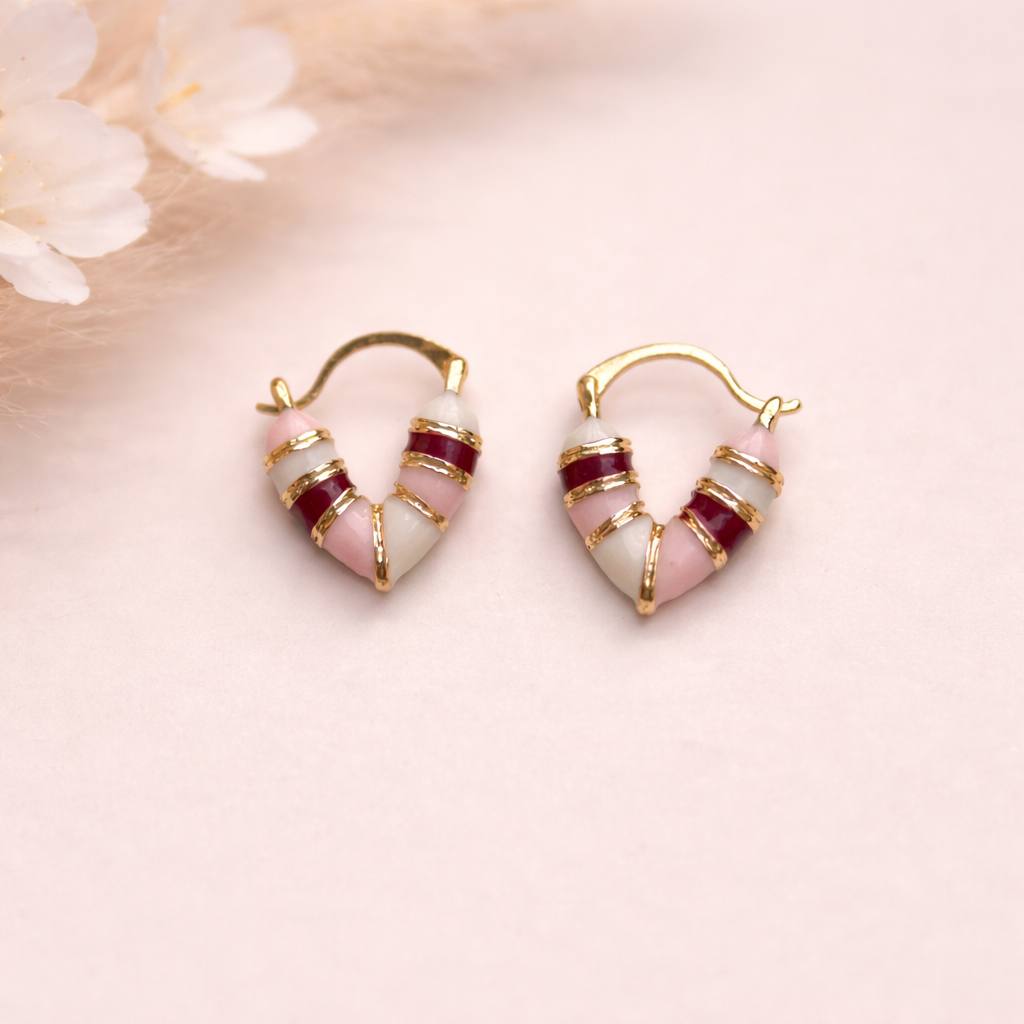 Candongas corazon rojo blanco y rosa