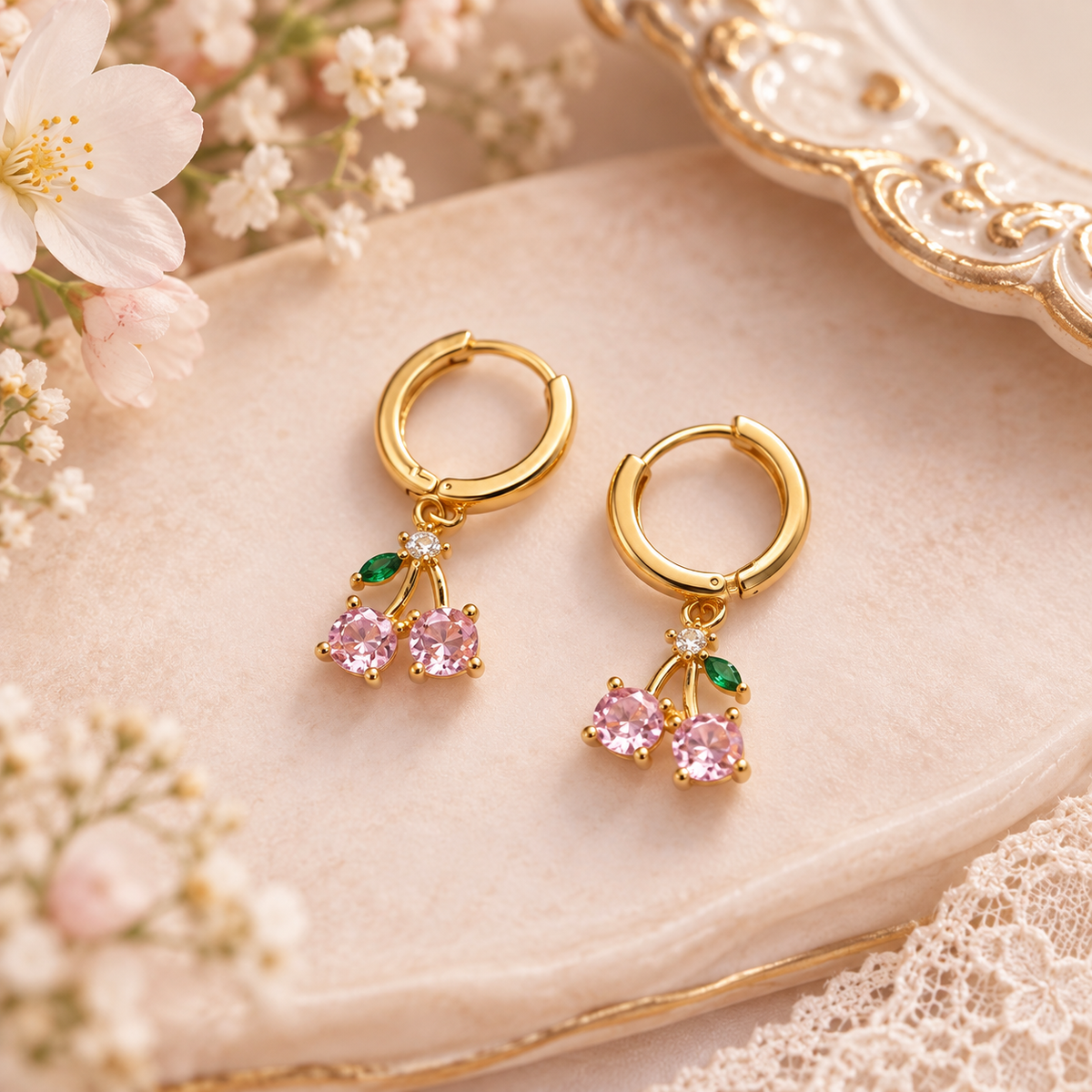 Aretes pendientes cereza