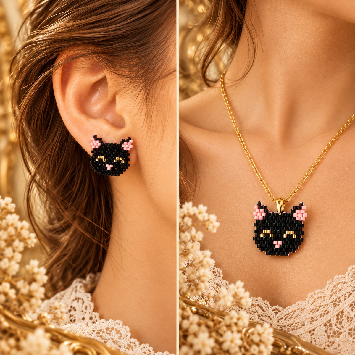 Collar y/o aretes gatos negros